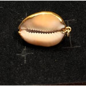 Vintage Cowrie Shell Pendant Gold Painted Boho Beachy Coastal Charm 1.25"